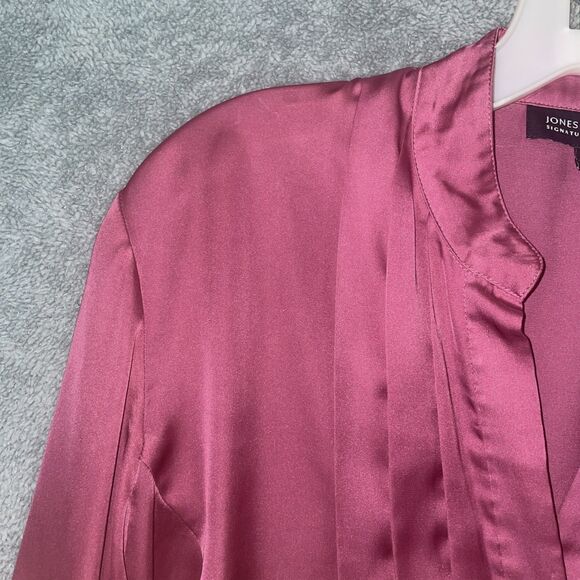 Jones New‎ York Blouse Womens 1X Pink Button Up V Neck Long Sleeve Satin Career - Picture 5 of 12